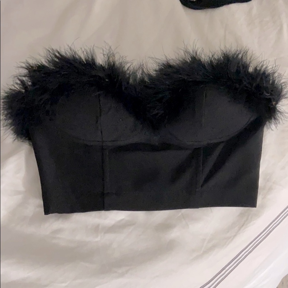 F21 Faux Feather Trim Corset Top